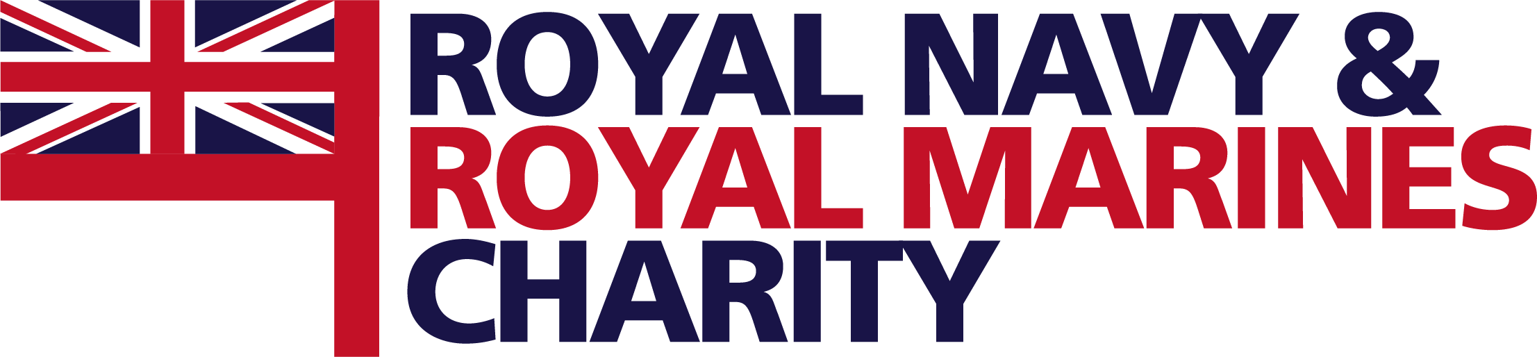 A logo with a stylized British flag and the text "Royal Navy & Royal Marines Charity" in navy blue and red.