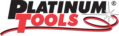 Logotipo de Platinum Tools con letras negras y rojas y un diseño de estrella y línea curva