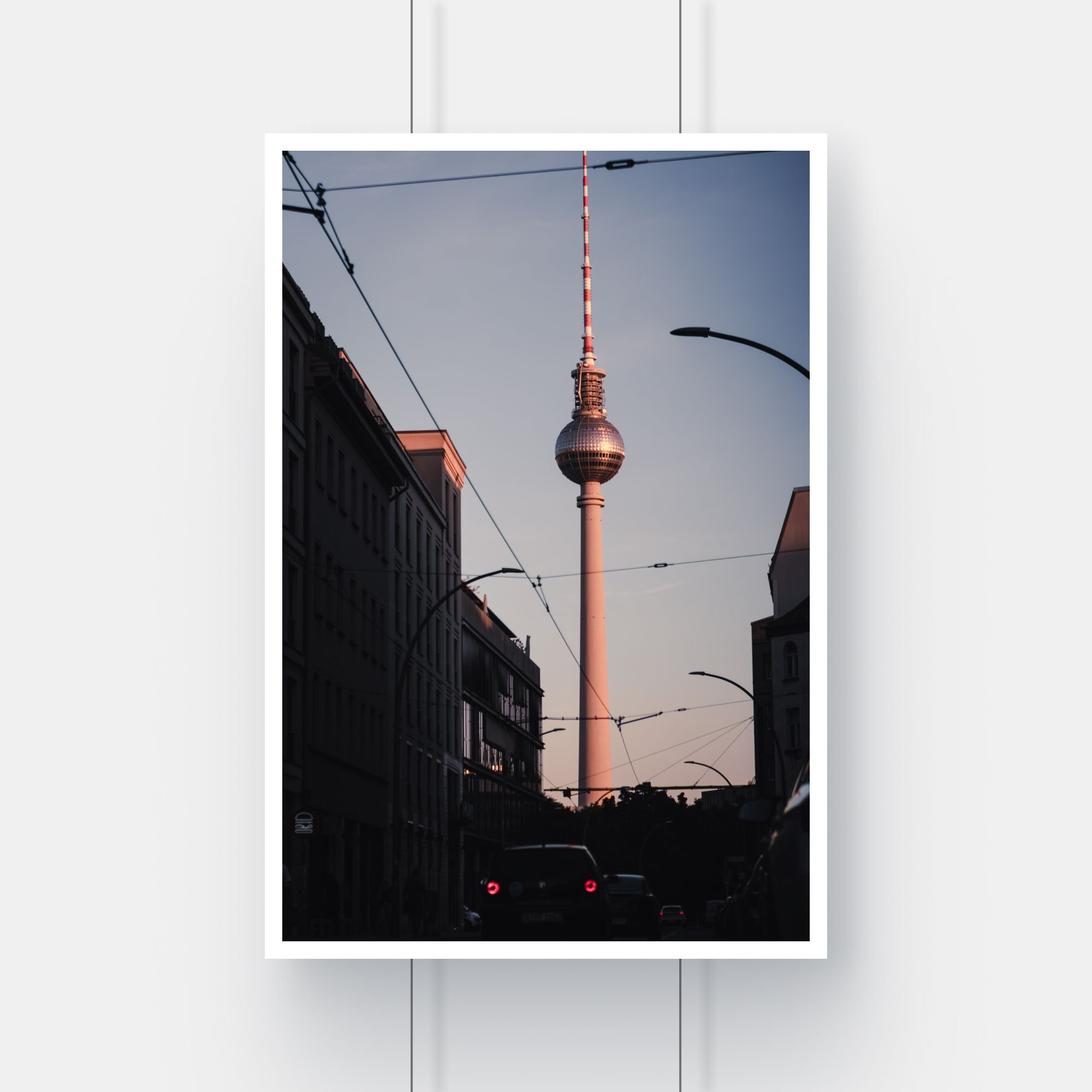Limited edition fine art print of the Berlin Fernsehturm television tower rising over the city.