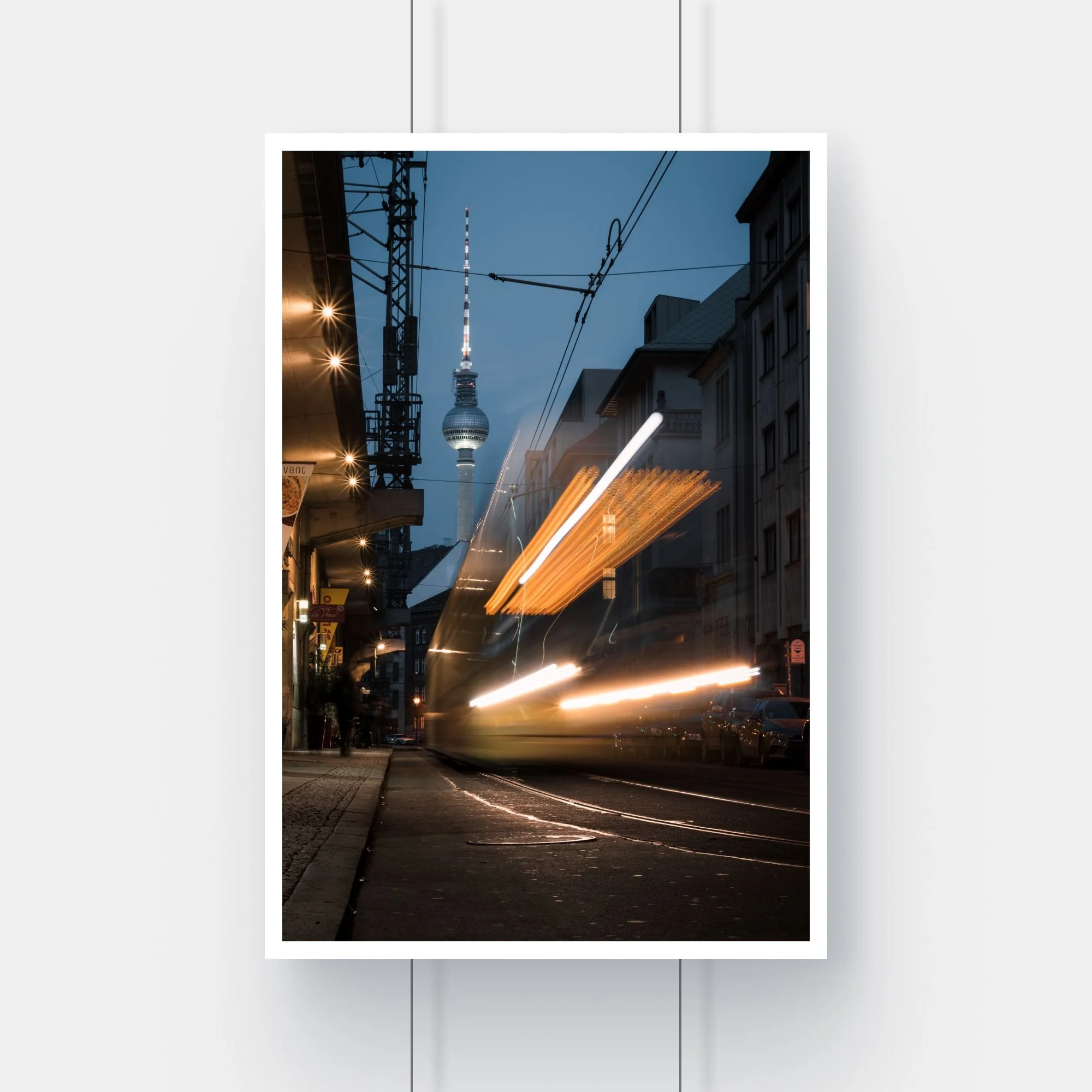 Limited edition fine art print of the Berlin Fernsehturm viewed from a Friedrichstraße S-Bahn station platform.