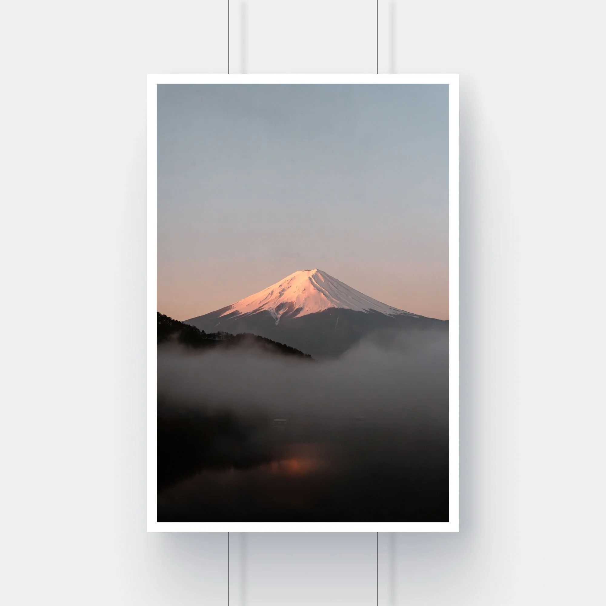 Limited edition fine art print of Mount Fuji glowing at sunrise in Japan.