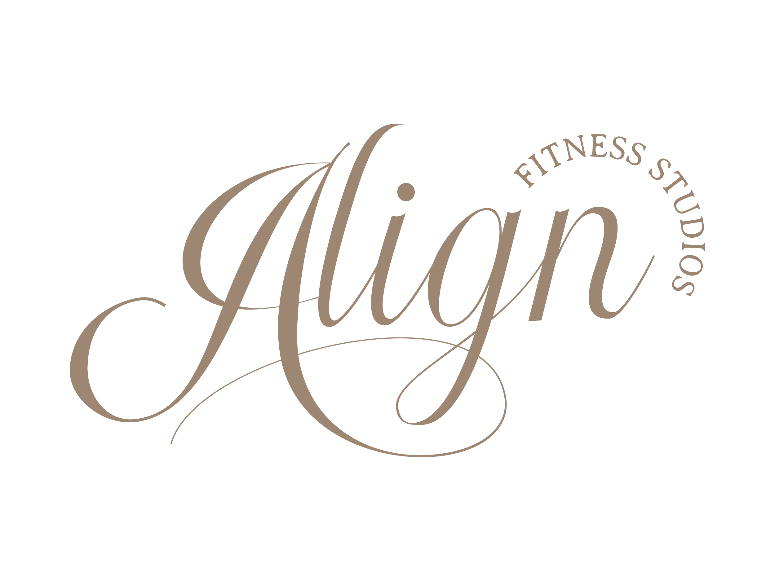 Stylized logo for Alya Fitness Studio with elegant cursive text 'Alya' and smaller uppercase text around it reading 'Fitness Studio' on a black background.