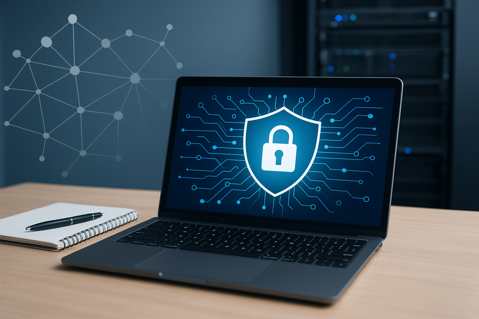 Ordinateur portable illustrant la protection et la sécurité informatique pour les entreprises