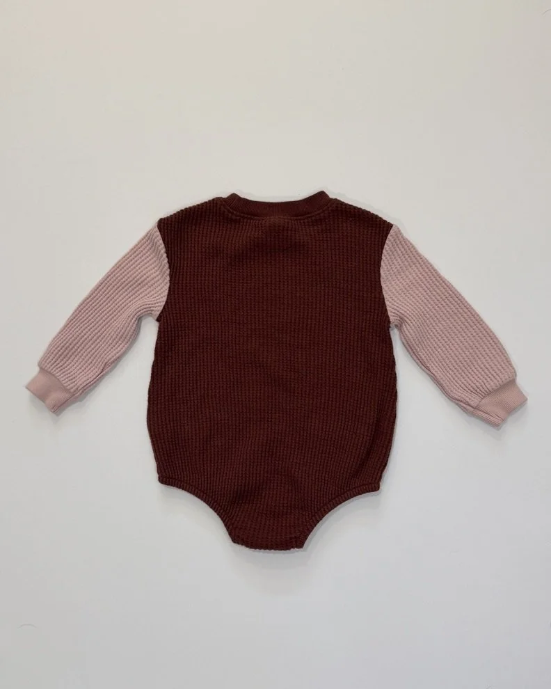 Old Navy Burgundy & Blush Colorblock Waffle Knit Bodysuit | 12-18mo