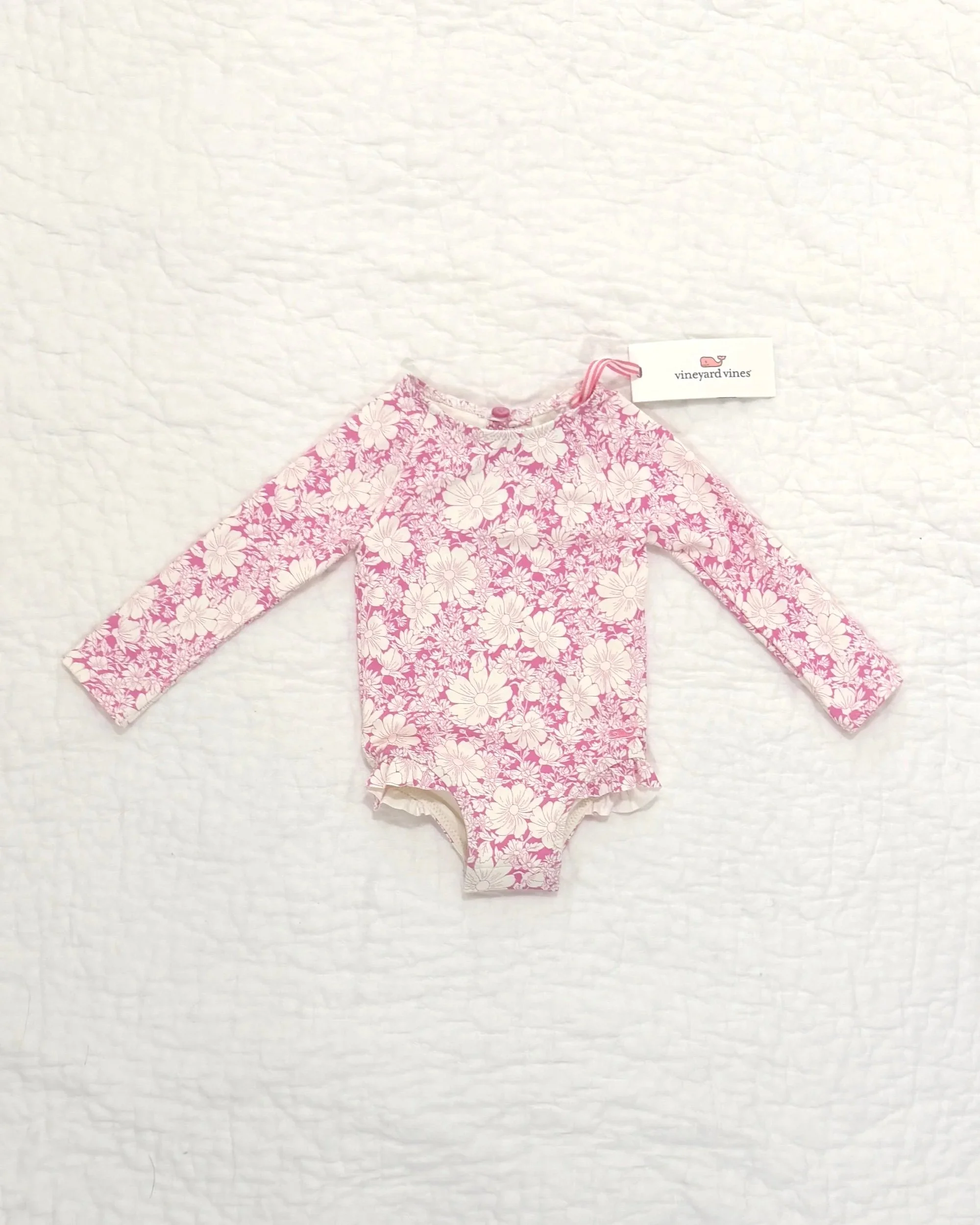 Vineyard Vines Pink Floral Rash Guard Swimsuit | 3-6 Months