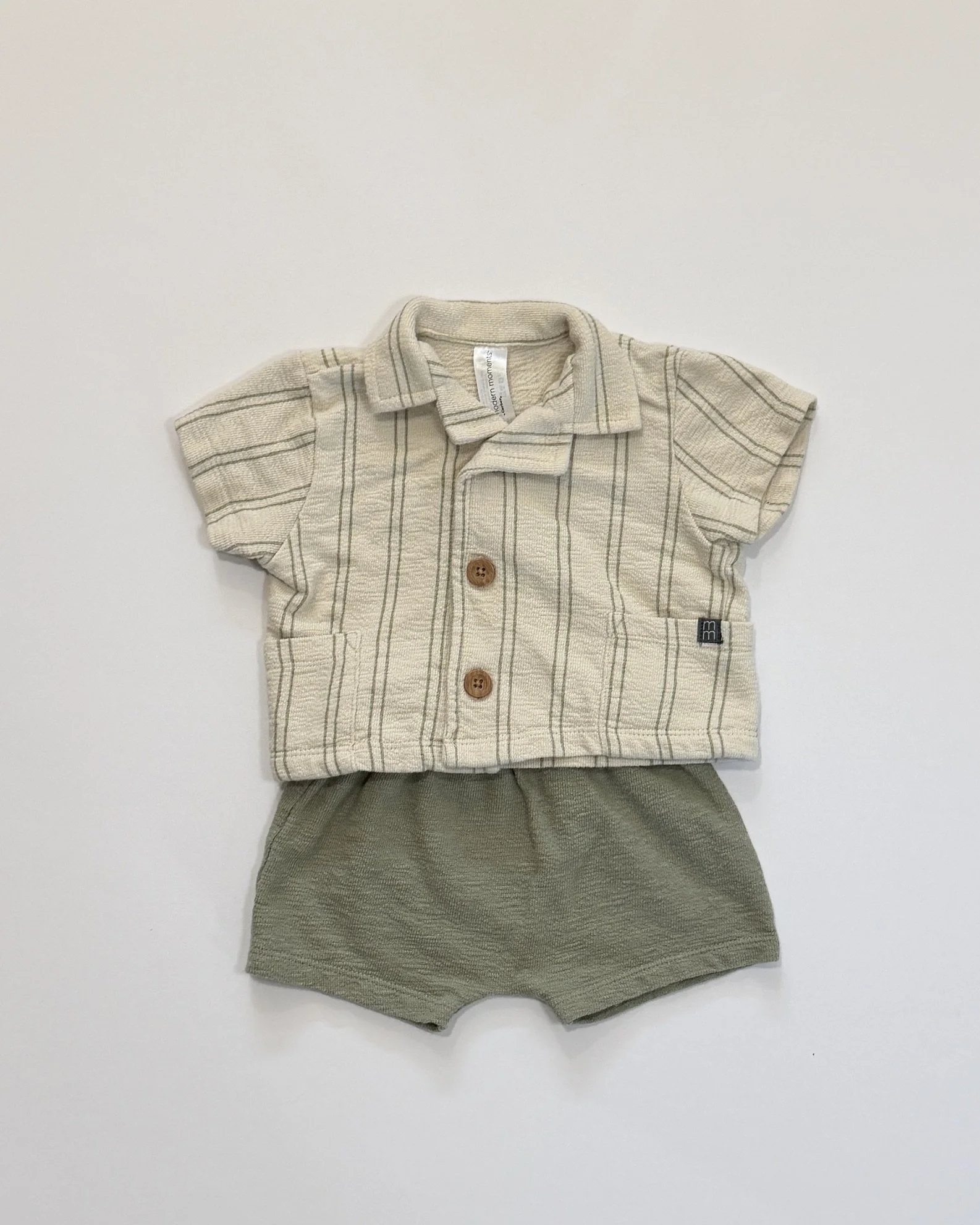 Modern Moments by Gerber Sage and Oat Striped Summer Set | 3-6mo