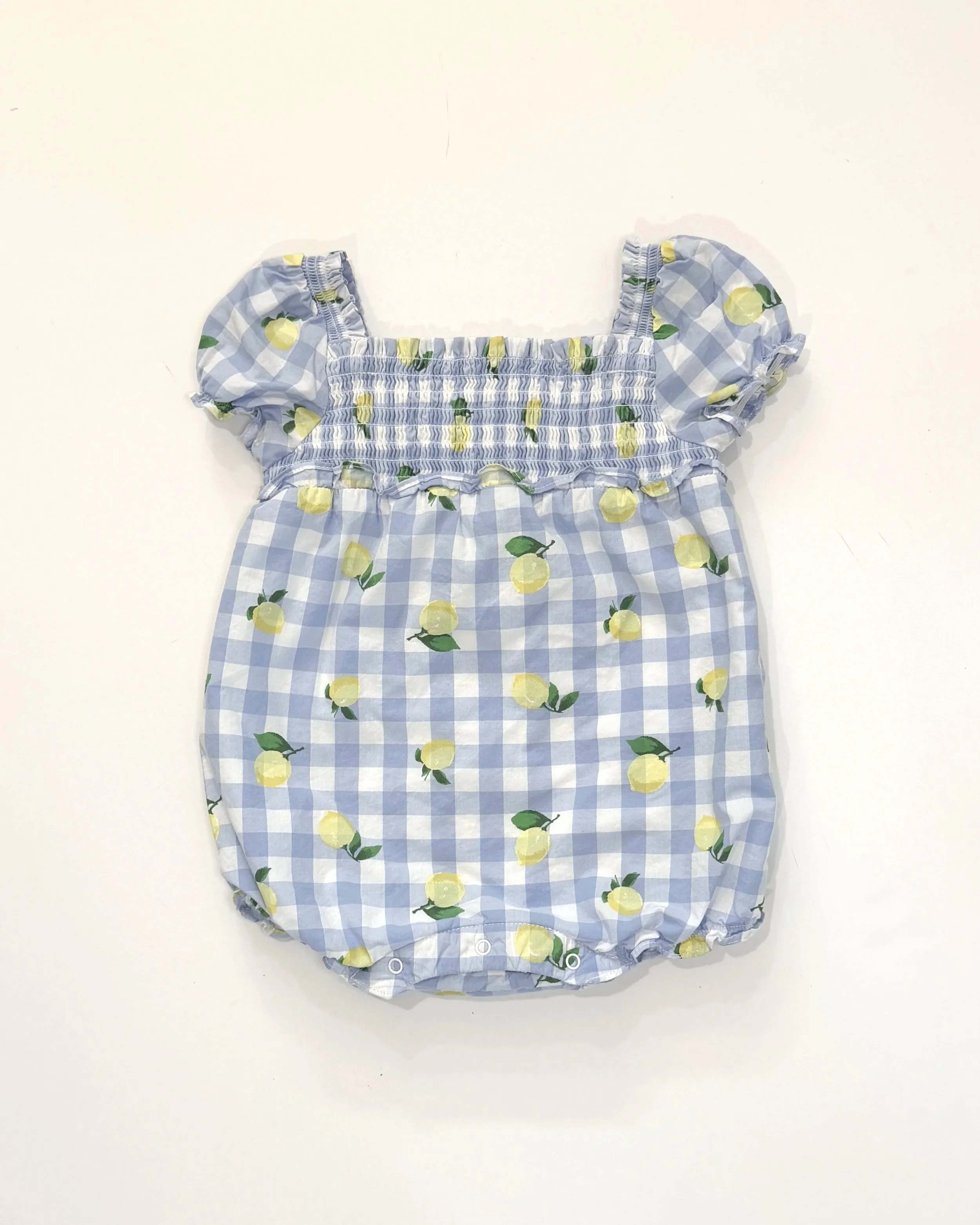 Janie and Jack Lemon Gingham Bubble Romper | 6-12mo