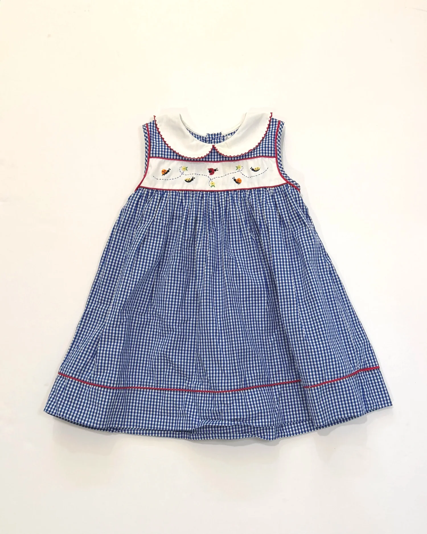 Petit Ami Blue Gingham Ladybug Embroidered Dress | 24mo  The Kin Market
