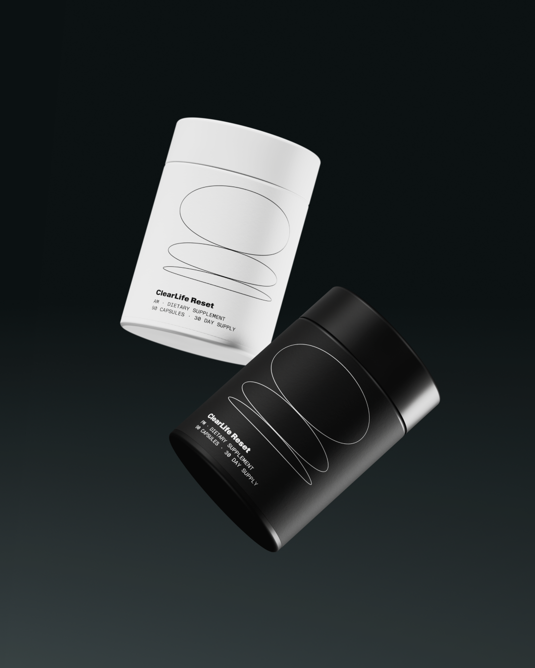 ClearLife Reset's AM + PM supplement bottles.