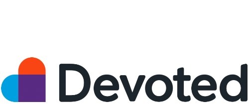 Devoted logo with a stylized pill icon in orange, blue, and purple next to the word "Devoted" in black text.