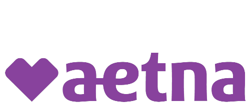 Purple heart symbol followed by the text 'aetna' in purple font.
