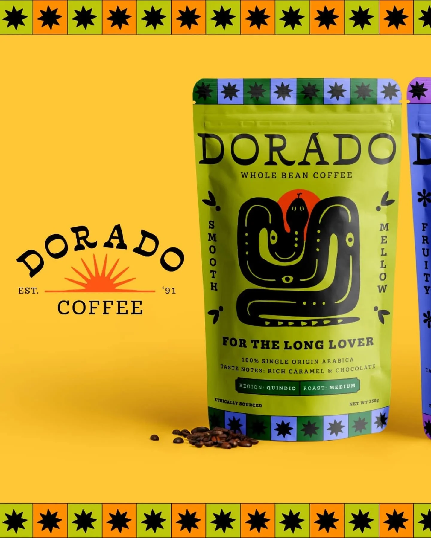 My entry for @designerbriefs Dorado Colombian coffee 🐍

I love everything about coffee so I had to jump on this awesome brief! Colour POP, hand drawn illustrations and tile patterns represent the rich, vibrant and authentic Colombian vibe - with a b