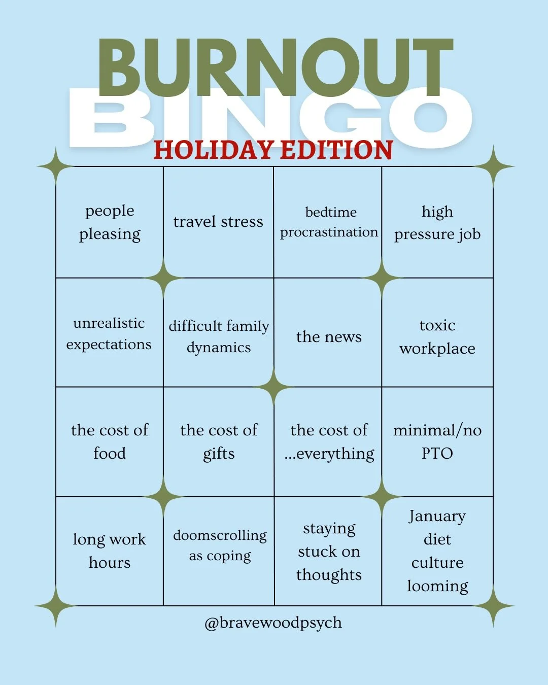 &lsquo;Tis the season to be stressed! 

Therapy can help you game plan, strategize, and actually ENJOY the holidays. 

Now accepting virtual clients in NY and PA, check link in bio to schedule a free (and festive) consultation call!

#burnout #holida