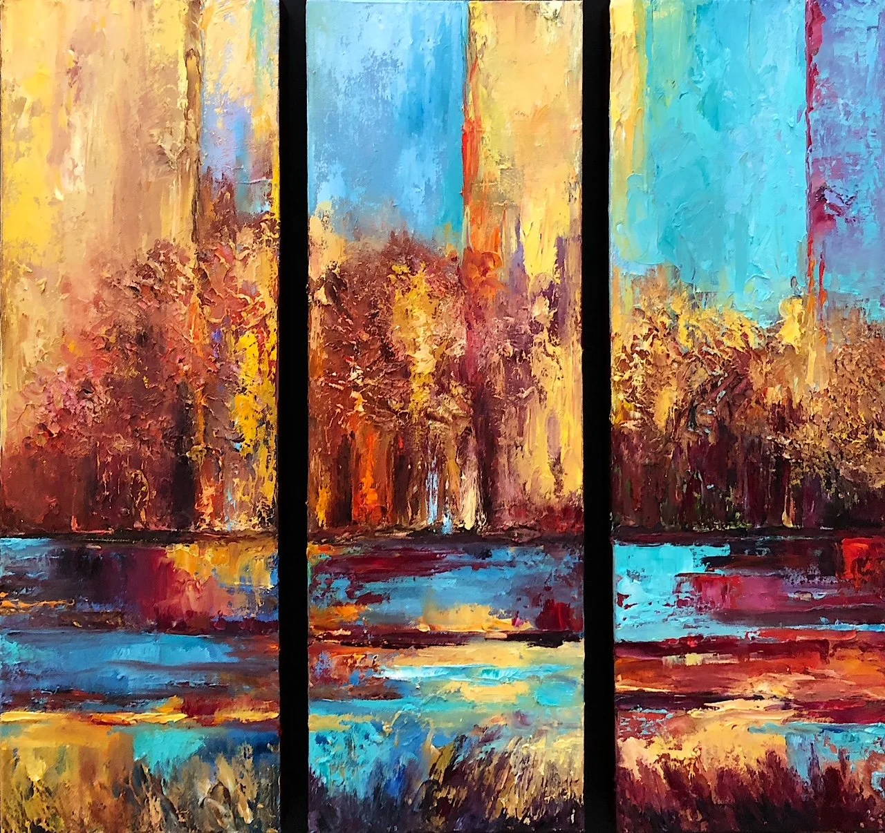 SOLD Summer Solstice Tryptich 24X24