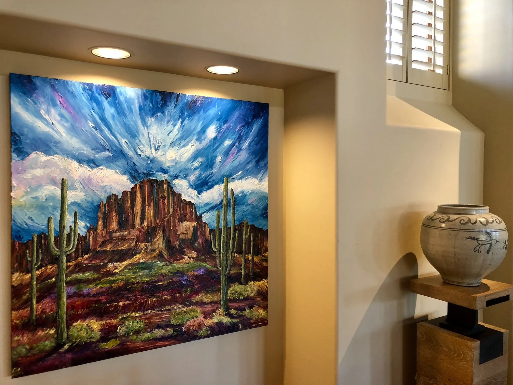 The abstract landscape Majestic on display in its Desert Mountain, Arizona home