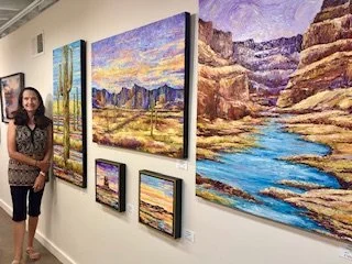 Karen preparing for her debut as a new artist at The Finer Arts Gallery in Cave Creek, Arizona