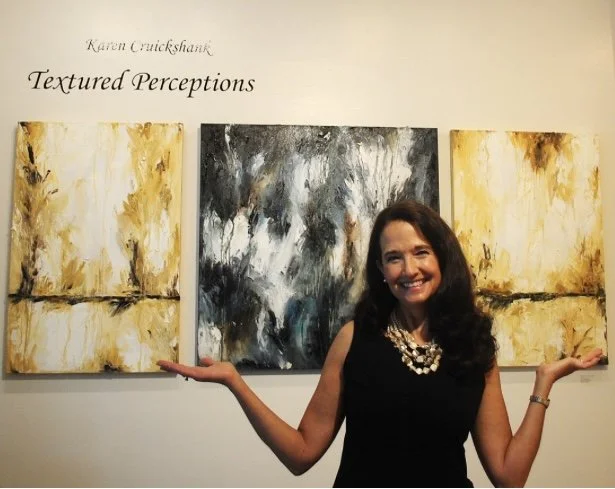 Three abstracts on display during Karen's solo show at Basic Space Gallery, Portland