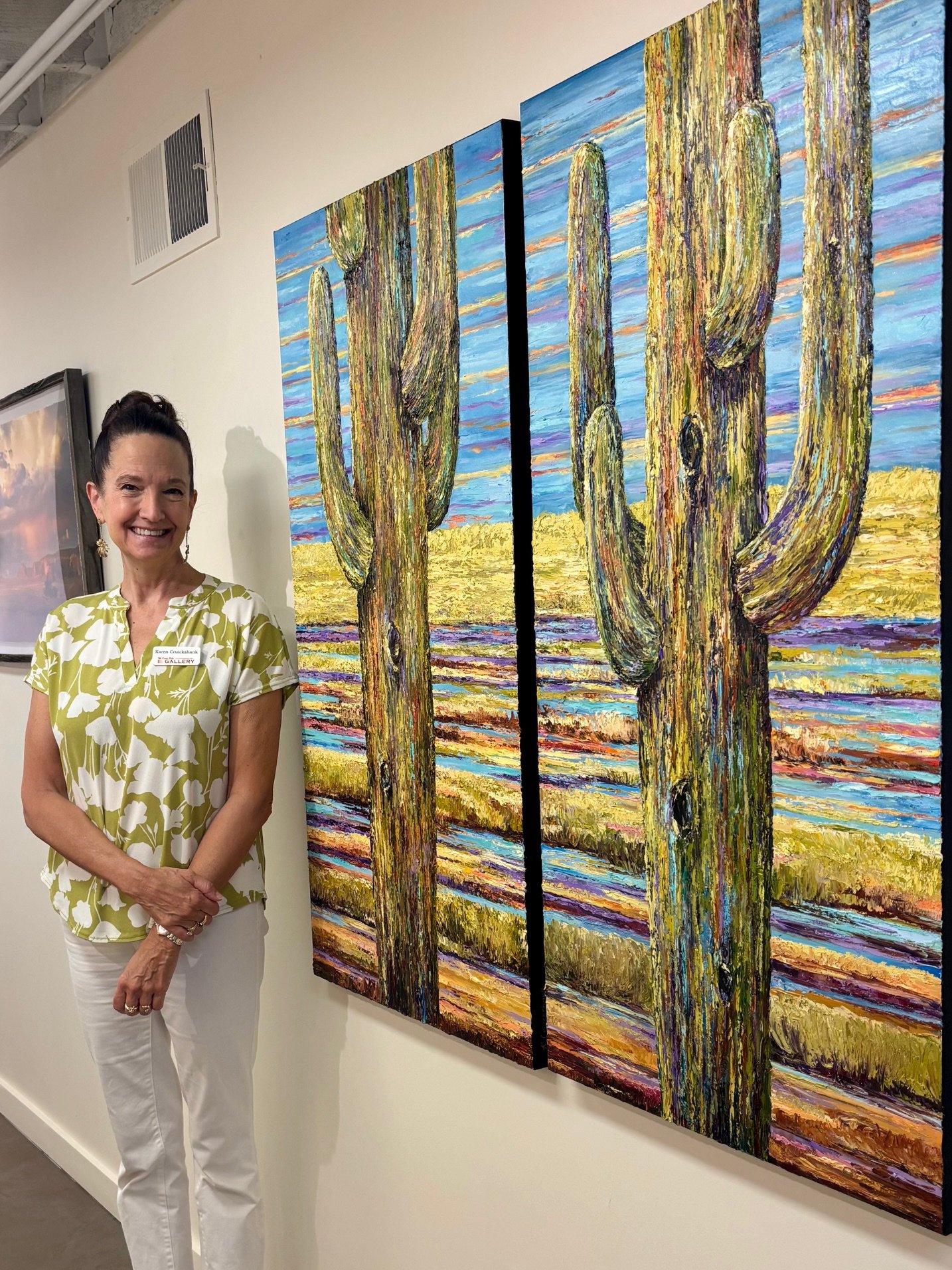 Karen exhibiting her diptych, After the Monsoon II & III at The Finer Arts Gallery in Cave Creek, Arizona