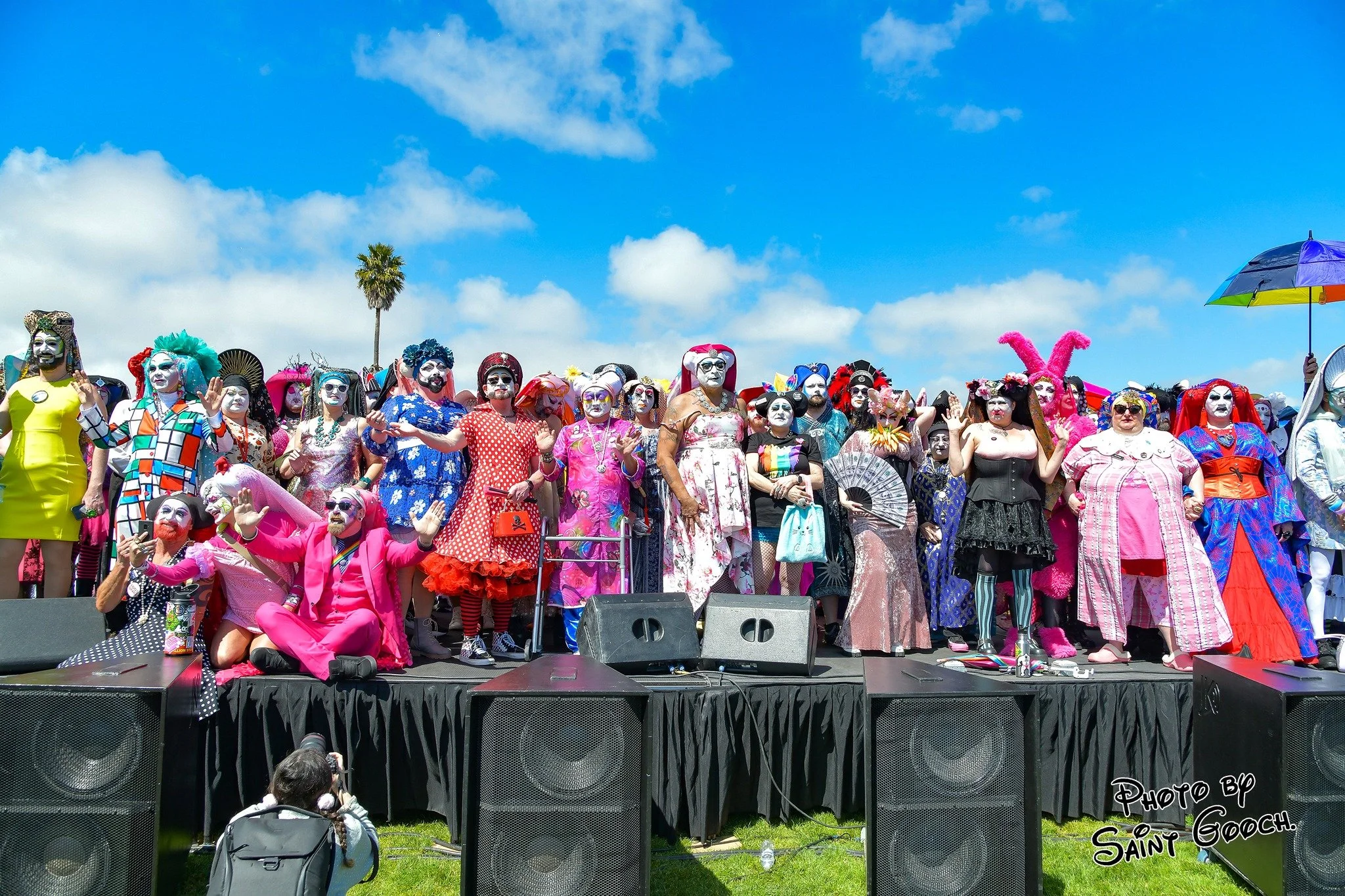 The Sisters of Perpetual Indulgence, Inc. in San Francisco celebrate Easter in The Park as they pose on a stage in Mission-Dolores Park.