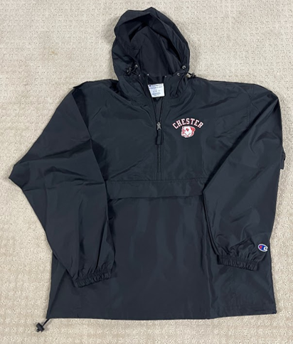 Adult Black Wind-Breaker 1/4 Zip Jacket with Hood