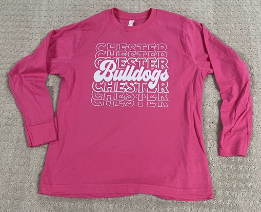 Youth Pink Long Sleeve Chester Bulldogs Repeat Tee