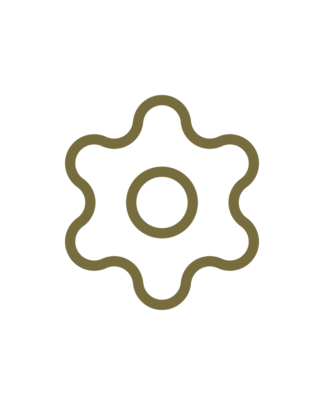 Icon of a gear or cogwheel with a thin line design on a black background.