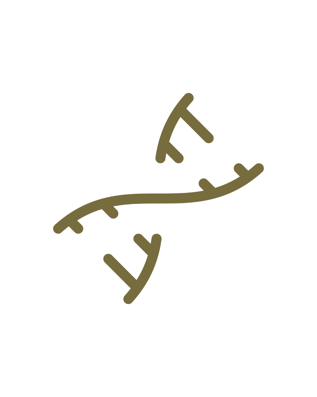 Line drawing of a curved branch with leaves against a black background.