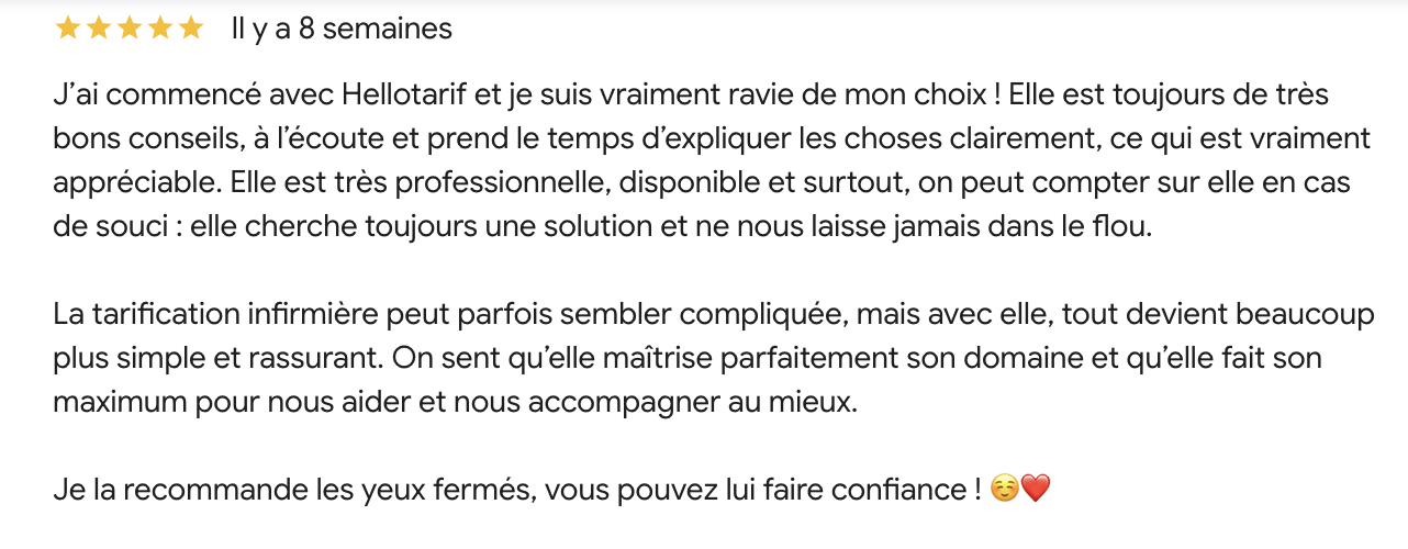 avis clients tarification infirmière