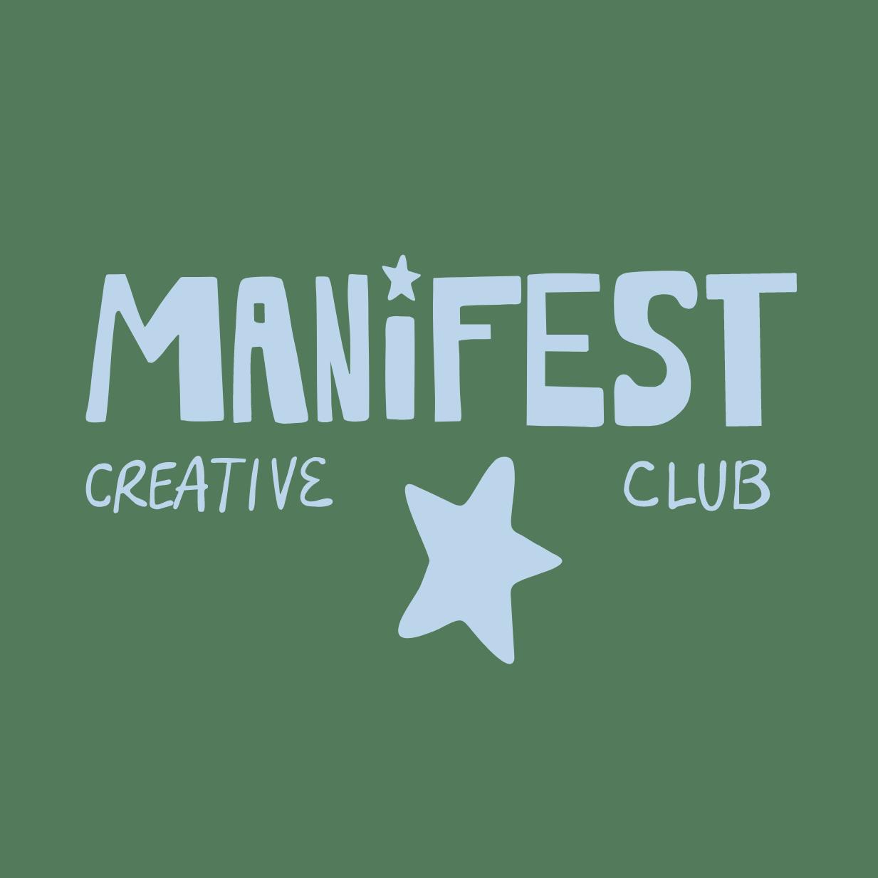 Logo for Manifest Creative Club featuring the word 'MANIFEST' with a star above one letter and a large star below, with the words 'CREATIVE' and 'CLUB' in smaller letters.