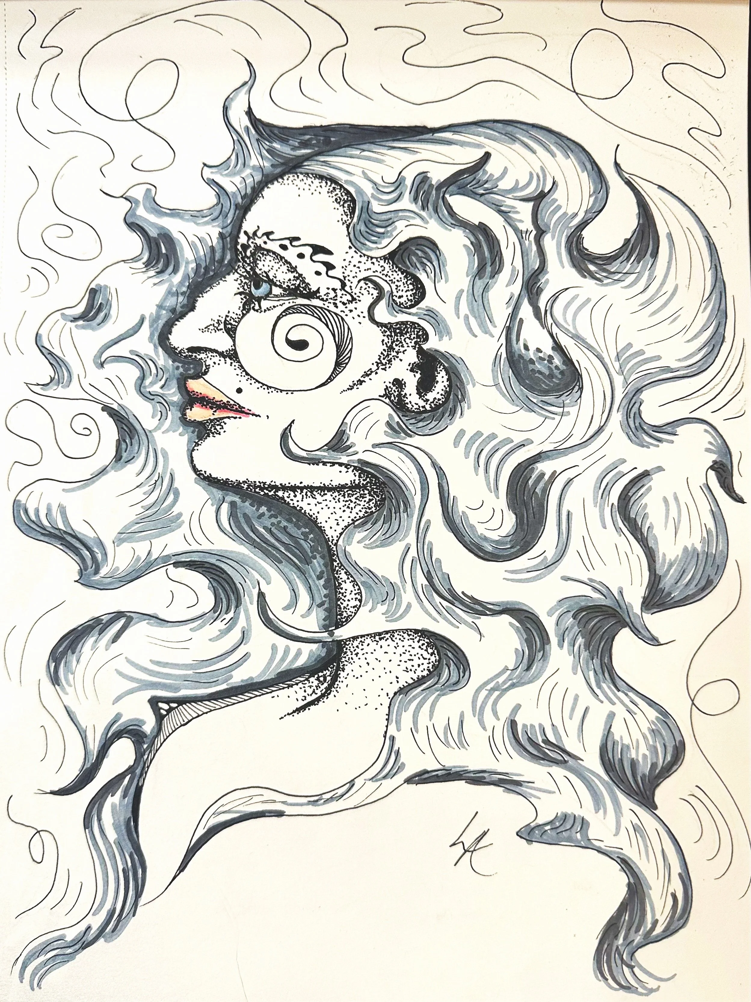 "Wind Spirit" (ink and alcohol marker on paper)
