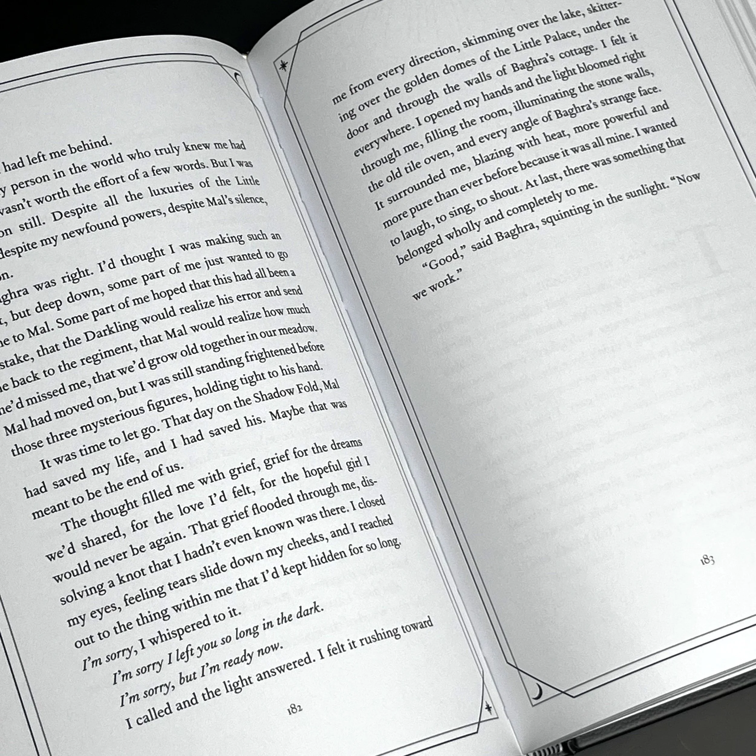 Pages of the book that have elegant line and details around the border of each page.