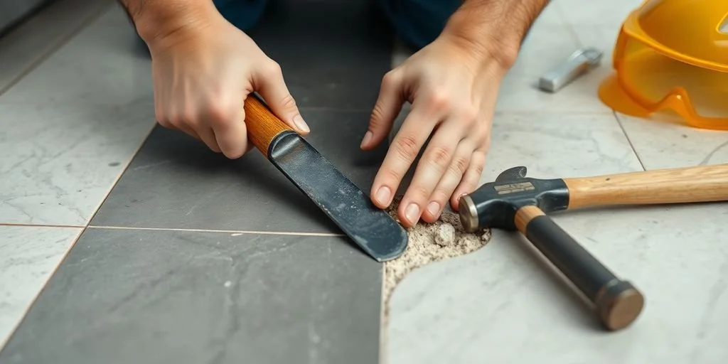 Tile floor removal guide showing step-by-step process