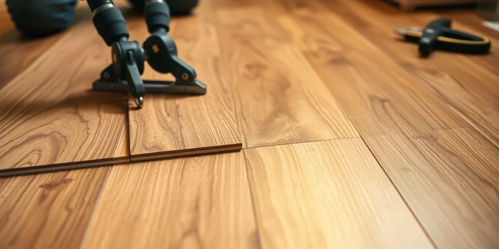 Laminate flooring installation guide showing step-by-step process