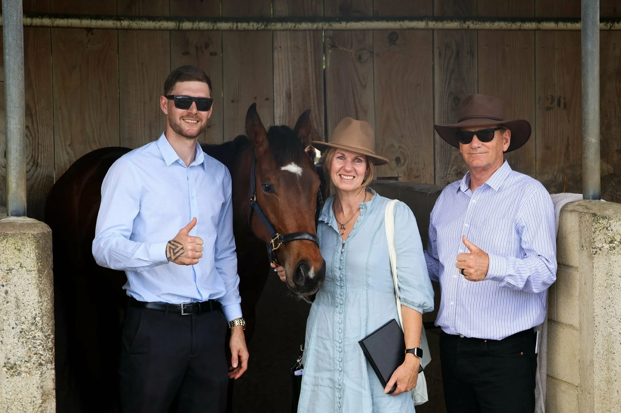 Nick, Adele and Mike Kneebone with their first Patella Racing winner, Speed Demon, at Pukekohe.