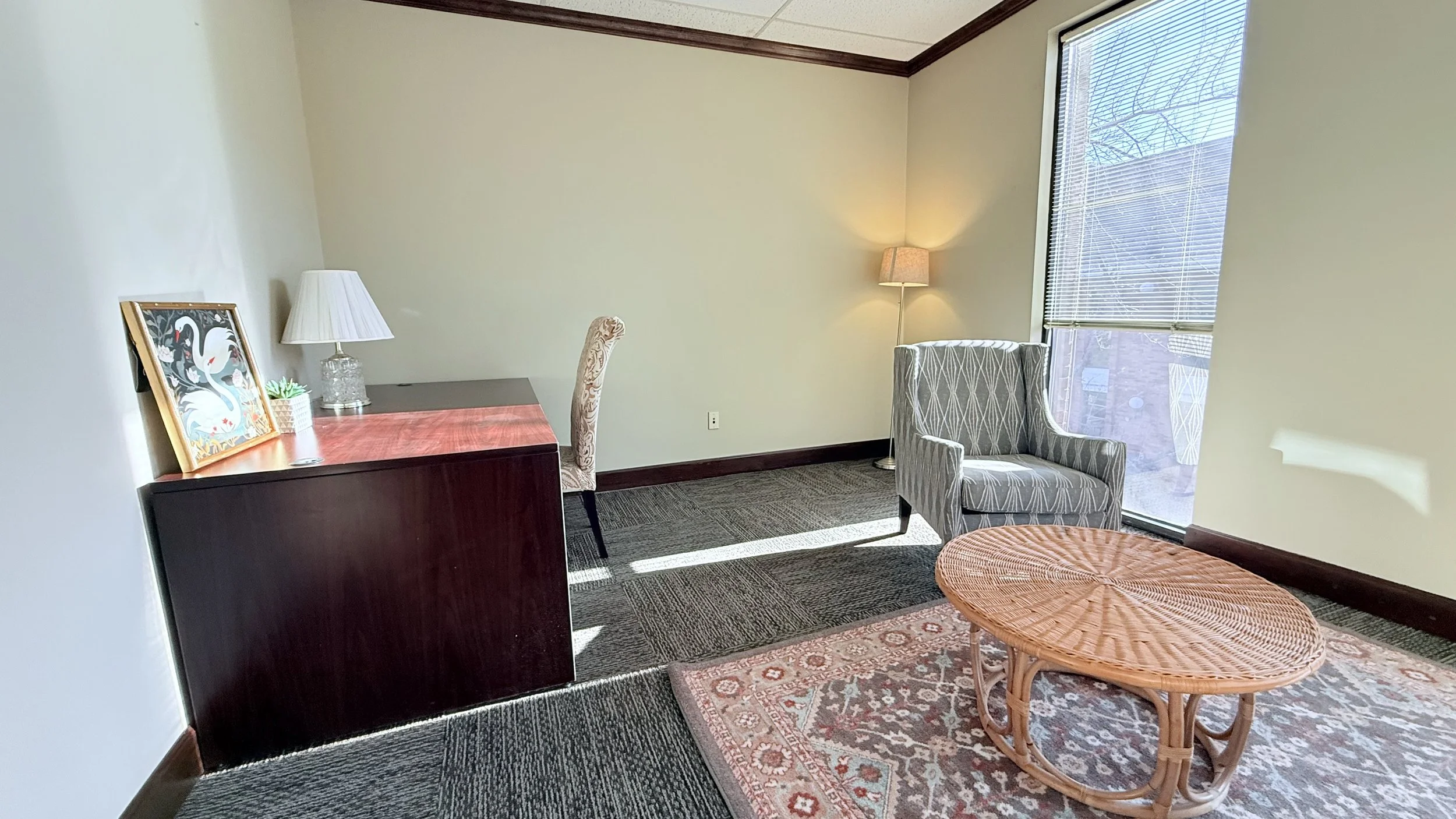Quiet private office located in downtown Huntsville office suite perfect for in person therapy or telehealth