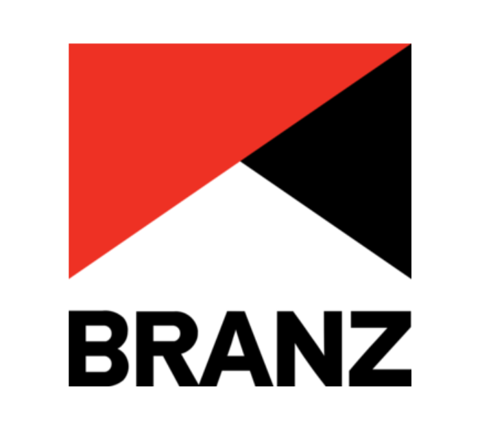 Logo with a red and black geometric shape above the word 'BRANZ' in bold black letters.