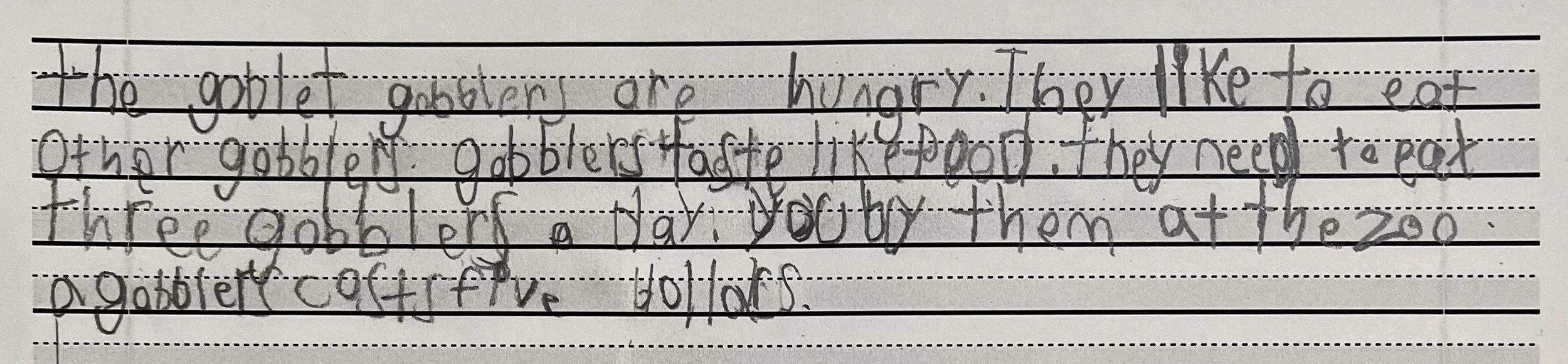 child's handwriting sample with occupational therapy strategies