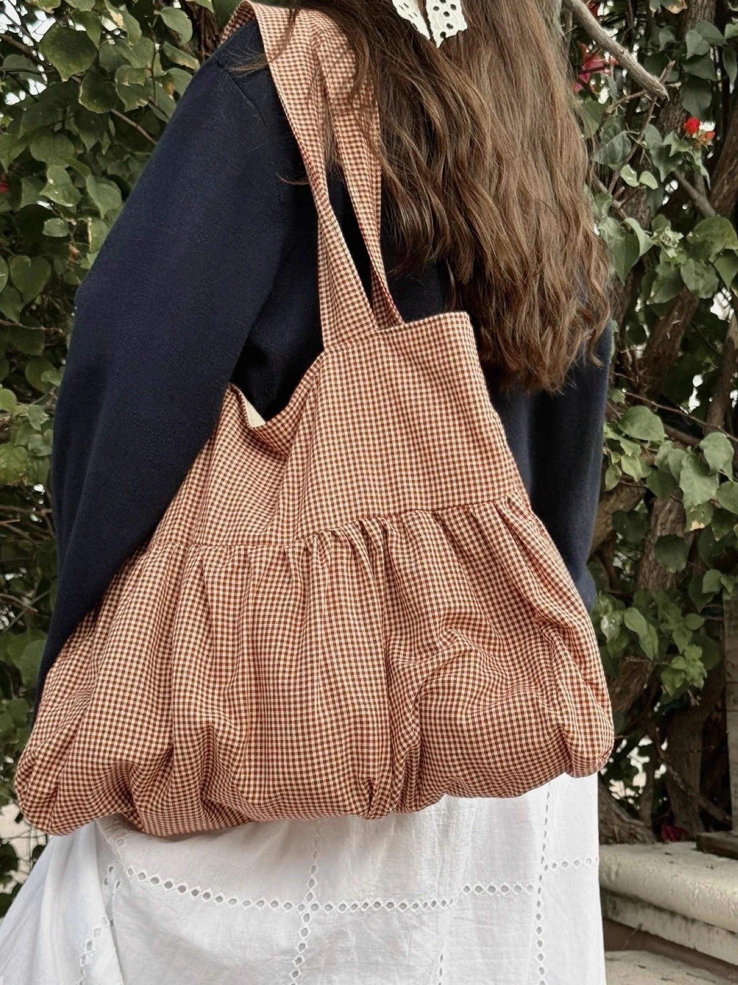 Micro Gingham Market Tote