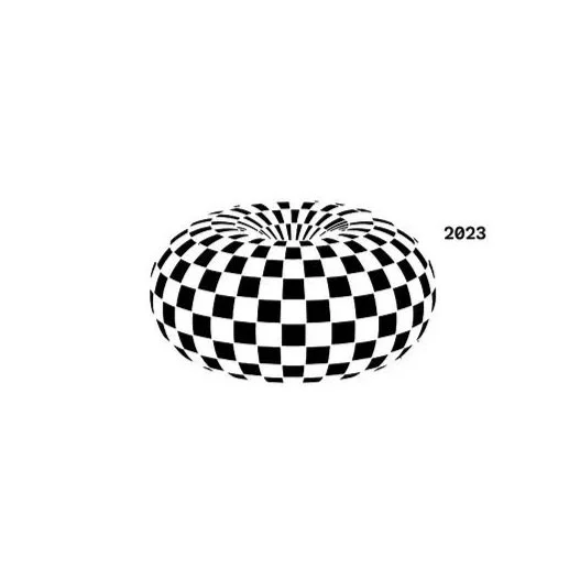 A black and white checkered torus with the year 2023 written to the right.