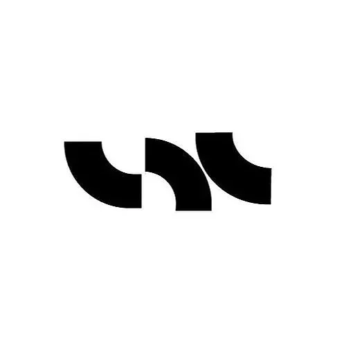 Abstract black and white logo with three curved shapes.