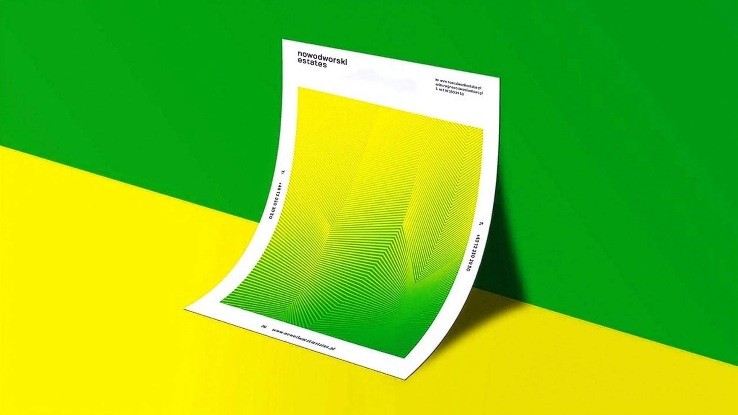 A flyer with yellow and green design elements on a green and yellow background.