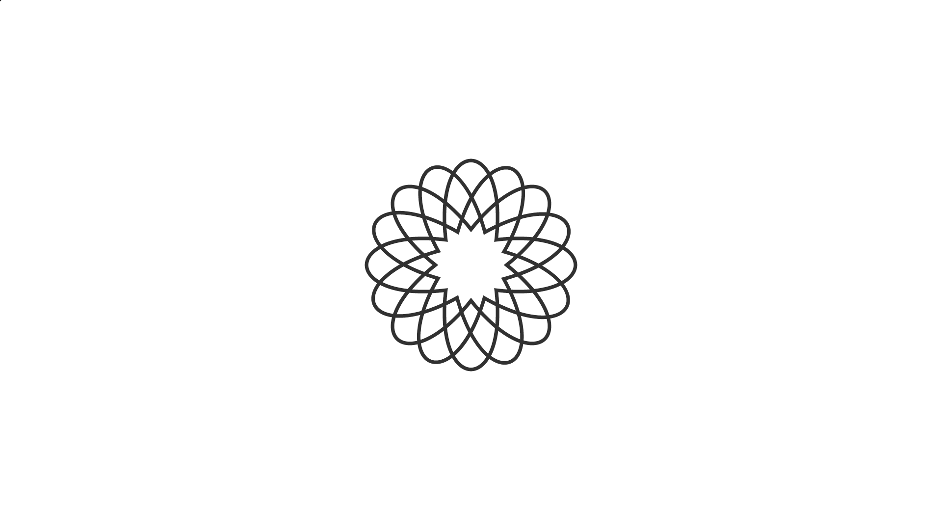 A black geometric flower pattern on a white background.