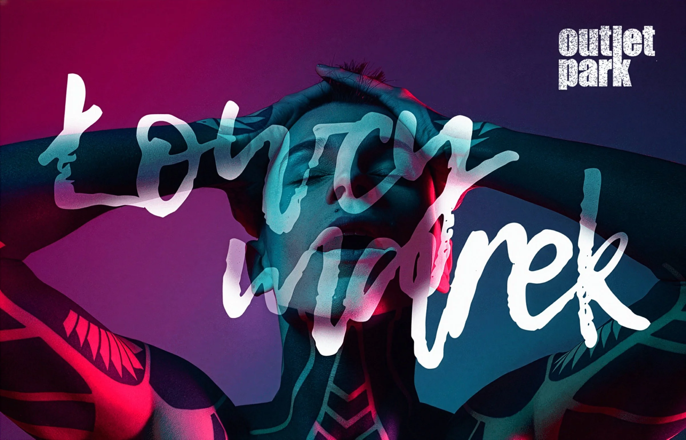 Digital art depicting a woman with closed eyes, resting her face on her hands, with vibrant colors and abstract patterns, including a butterfly and floral elements, overlaid with stylized white text reading 'Loud & Proud' and 'Outer Dark.'