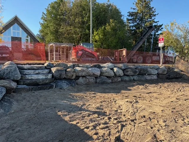 Shoreline restoration Ontario Shoreline Granite boulder shoreline   Waterfront erosion repair restoration Lake Simcoe 