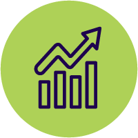 Graphic of a bar chart with an upward trending arrow inside a green circle.