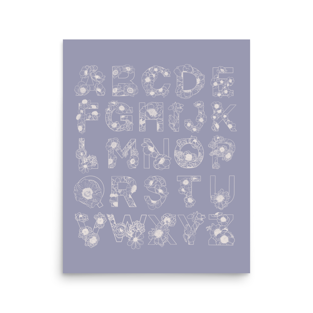 Blooming Alphabet in Ivory & Blue