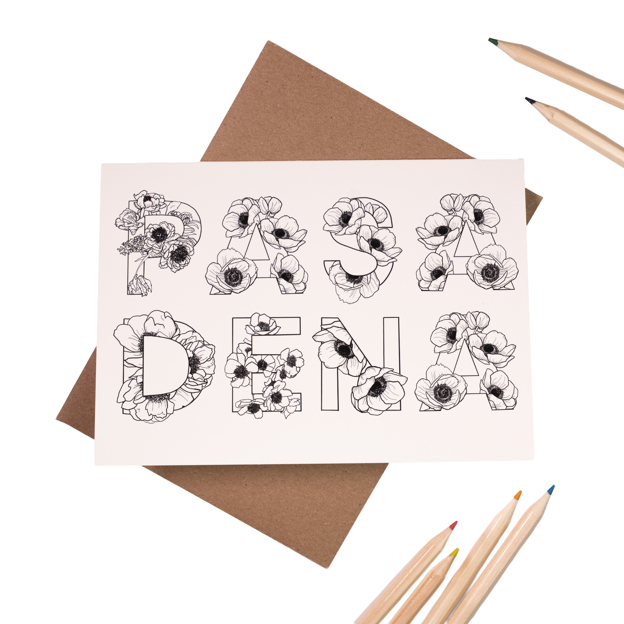 Pasadena Blooming Alphabet Coloring Card