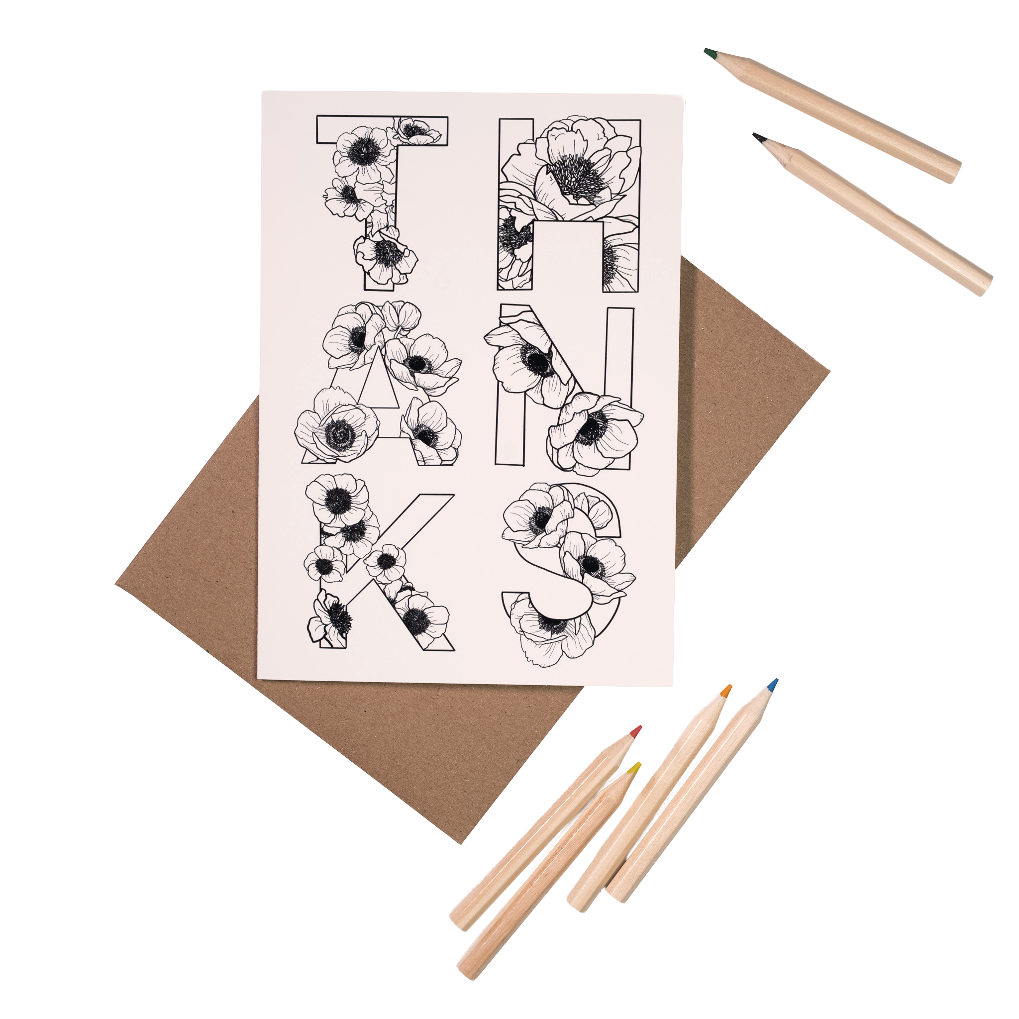 Thanks Blooming Alphabet Coloring Card
