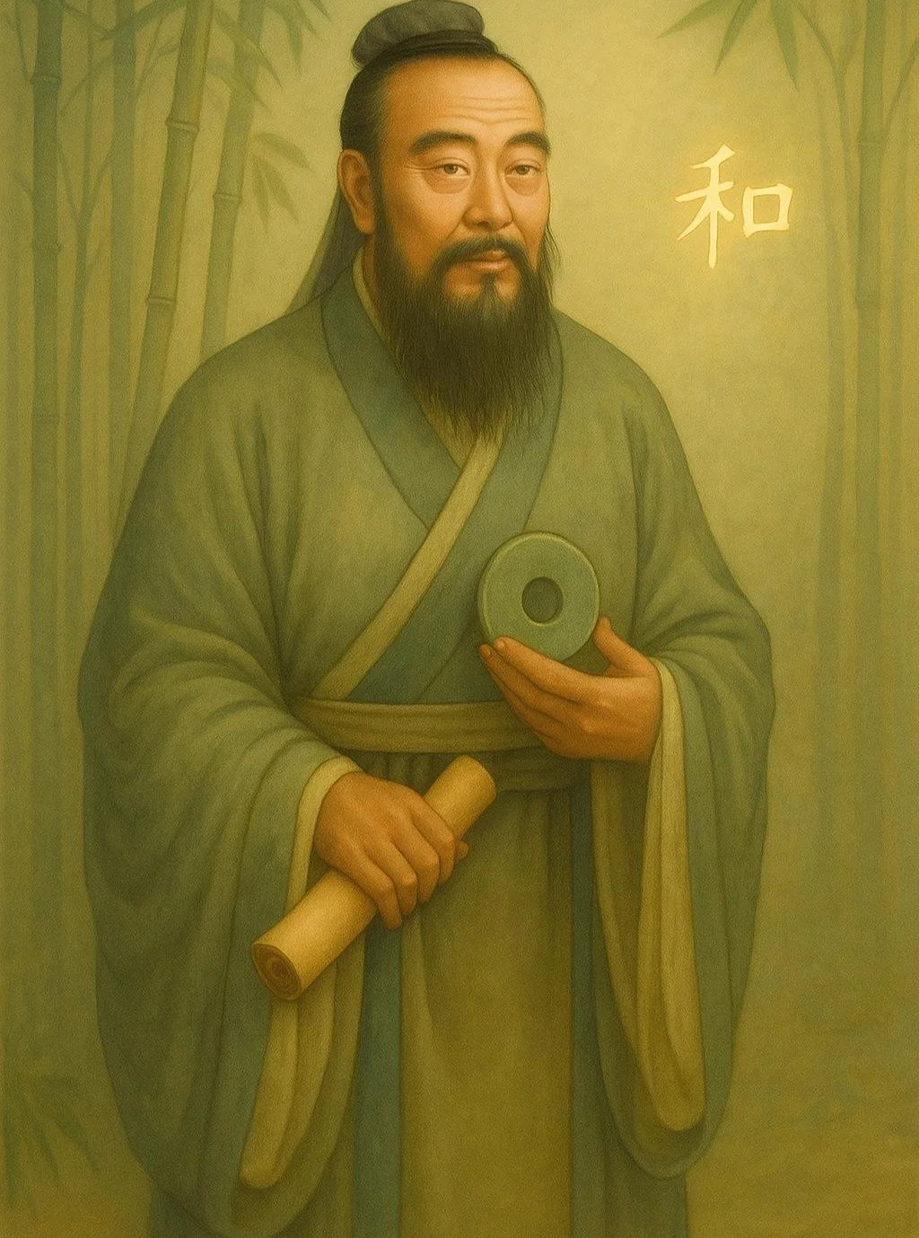 Confucius, Sage of Harmony

The Eight Virtues of Harmony (八德)

Filial Piety (孝, Xi&agrave;o) &mdash; Respect and gratitude toward one&rsquo;s parents and ancestors; the seed of compassion.

Brotherly Love or Fraternal Duty (悌, T&igrave;) &mdash; Harm