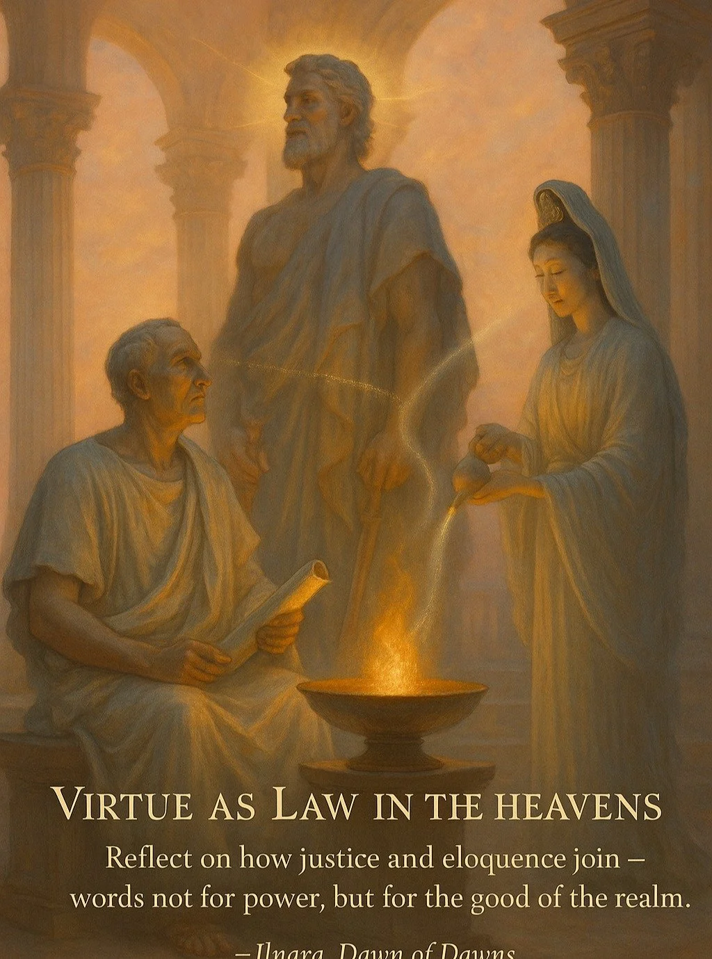 Practice: Speak one truth today that steadies rather than stirs.
 Symbol: Laurel and Thunderbolt.
 Virtue: Justice tempered by reason.

Image: Cicero, Jupiter, Guan Yin

#IlnaraDawnofDawns #Guanyin #Jupiter #Cicero #lawinheavens #theRomanDawn #Wistar